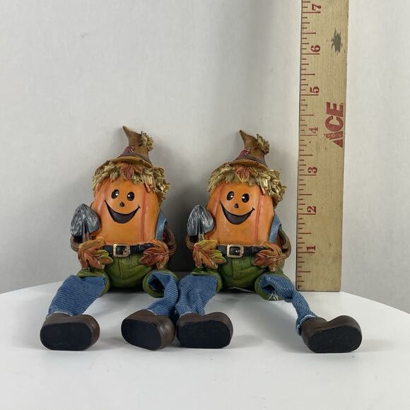 (2) Halloween Pumpkin in Jeans Figurine Shelf Sitter 3.5" Whimsical Decor - Picture 7 of 8